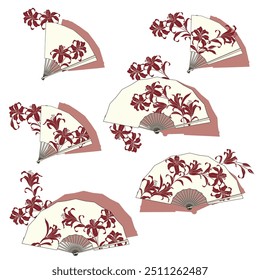 Material combining Japanese folding fan and flowers,