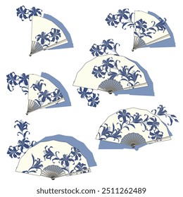 Material combining Japanese folding fan and flowers,