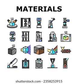 material construction engineer icons set vector. building industry, design site, worker work, engineering house, cement, brick material construction engineer color line illustrations