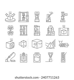 material construction engineer icons set vector. building industry, design site, worker work, engineering house, cement, brick material construction engineer black contour illustrations