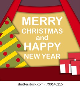 Material design abstract background. Christmas and new year holiday themed vector illustration be used as gift card, flyer, certificate or banner.