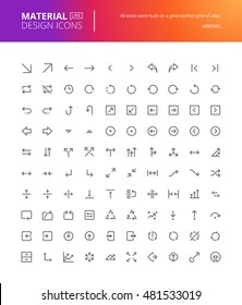 Material Design Arrow Icons Set. Thin Line Pixel Perfect Icons. Premium Quality Icons For Website And App Design.