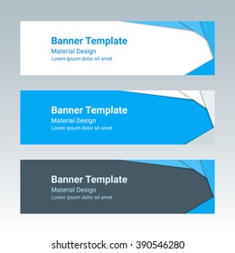 Material design banners. Set of modern colorful horizontal vector banners, page headers. Can be used as a trendy business template or in a web design. Vector illustration.