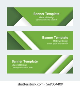 Material design banners. Set of modern colorful horizontal vector banners. Green and white page headers. Can be used as a trendy business template or in a web design. Vector illustration.
