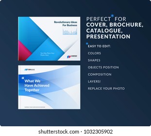 Material design of brochure set, abstract annual report, horizontal cover layout, flyer in A4 with vector colourful layers
