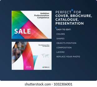 Material design of brochure set, abstract annual report, horizontal cover layout, flyer in A4 with vector colourful layers