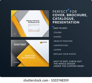 Material design of brochure set, abstract annual report, horizontal cover