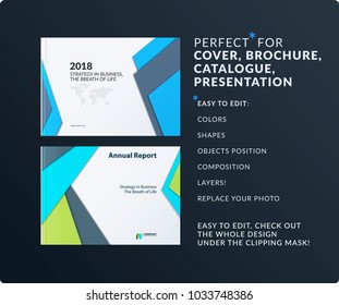 Material design of brochure set, abstract annual report, horizontal cover