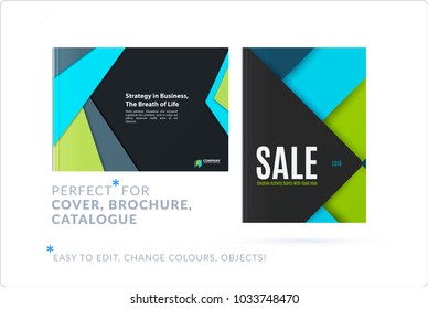 Material design of brochure set, abstract annual report, horizontal cover layout, flyer