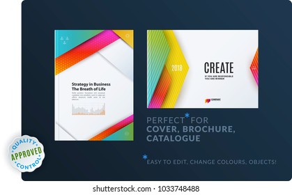 Material design of brochure set, abstract annual report, horizontal cover layout, flyer