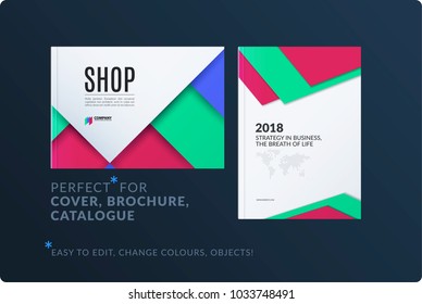 Material design of brochure set, abstract annual report, horizontal cover layout, flyer