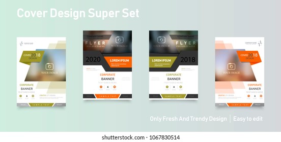 Material design of brochure set, abstract annual report, horizontal cover.
Set of design of brochure, abstract annual report, cover modern layout, flyer.