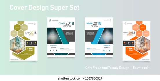 Material design of brochure set, abstract annual report, horizontal cover.
Set of design of brochure, abstract annual report, cover modern layout, flyer.