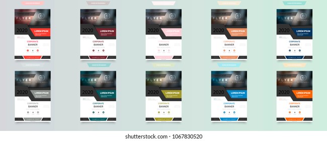 Material design of brochure set, abstract annual report, horizontal cover.
Set of design of brochure, abstract annual report, cover modern layout, flyer.