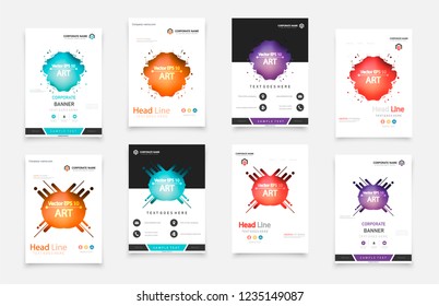 Material design of brochure set, abstract annual report, horizontal cover. Set of design of brochure, abstract annual report, cover modern layout, flyer.