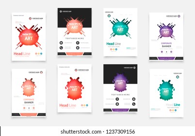 Material design of brochure set, abstract annual report, horizontal cover. Set of design of brochure, abstract annual report, cover modern layout, flyer.