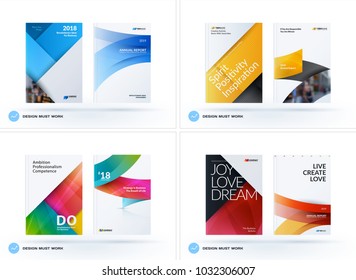 Diseño de material del conjunto de folletos comerciales, cubierta horizontal abstracta