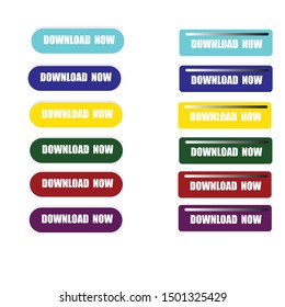 Material design button. Modern colorful gradients, vivid color buttons with icons isolated vector set 