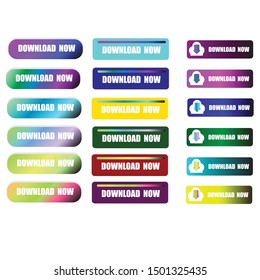 Material design button. Modern colorful gradients, vivid color buttons with icons isolated vector set 