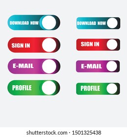 Material design button. Modern colorful gradients, vivid color buttons with icons isolated vector set 
