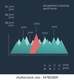 Material design graph element. Peak chart with menu options. Infographics template. Suitable for presentations, reports, statistics. Eps10 vector illustration