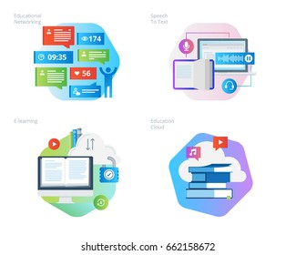 Material design icons set for education apps, networking, e-learning, education cloud. UI/UX kit for web design, applications, mobile interface, infographics and print design. 