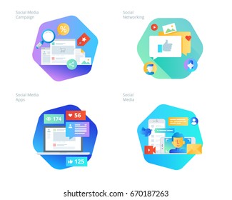 Material design icons set for social media, networking, marketing, campaign and apps. UI/UX kit for web design, applications, mobile interface, infographics and print design. 