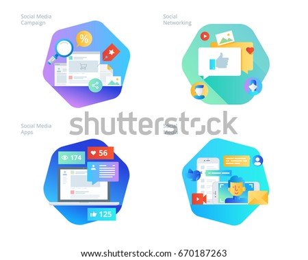 Material design icons set for social media, networking, marketing, campaign and apps. UI/UX kit for web design, applications, mobile interface, infographics and print design. 