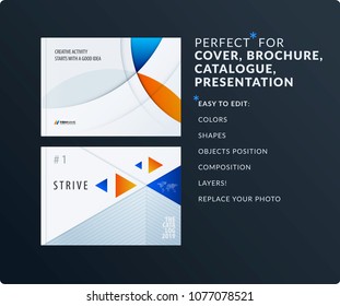 Material design presentation template with blue orange colourful circles intersections. Abstract vector set of modern horizontal banners