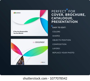 Material design presentation template with colourful circles intersections. Abstract vector set of modern horizontal banners