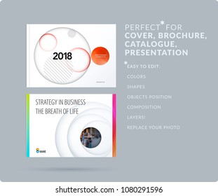 Material design presentation template with colourful circles intersections. Abstract vector set of modern horizontal banners