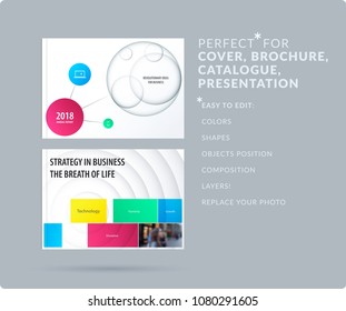 Material design presentation template with colourful circles intersections. Abstract vector set of modern horizontal banners
