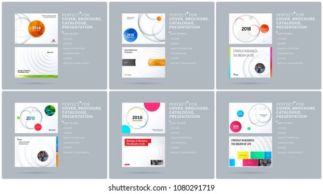 Material design presentation template with colourful circles intersections. Abstract vector set of modern horizontal banners