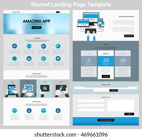 Material design responsive landing page or one page website template with blurred header