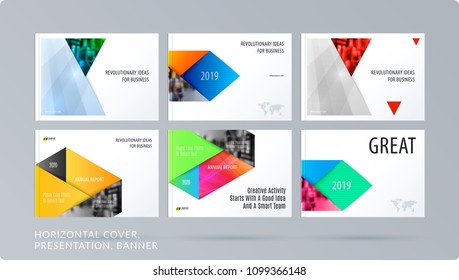 Material design style presentation template with colourful rectangles shadows. Abstract vector set of modern horizontal banners