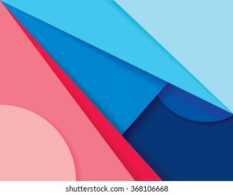 Material design style wallpaper pattern background. Clean geometric overlapping paper shapes in blue and pink color hues