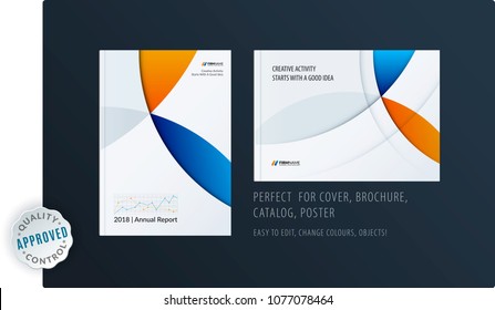 Material design template with colourful circles intersections. Creative abstract brochure set, annual report, horizontal cover, flyer