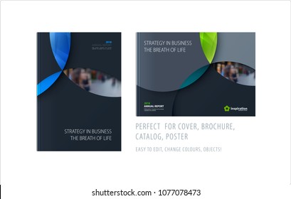 Material design template with colourful circles intersections. Creative abstract brochure set, annual report, horizontal cover, flyer