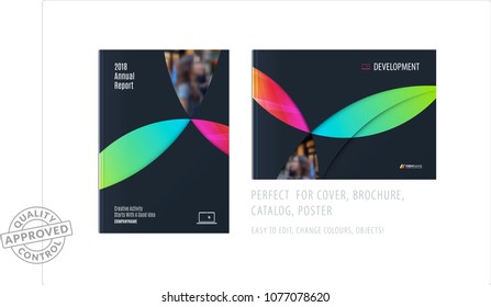 Material design template with colourful circles intersections. Creative abstract brochure set, annual report, horizontal cover, flyer