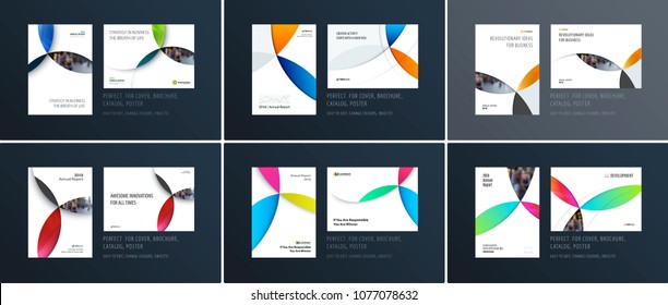 Material design template with colourful circles intersections. Creative abstract brochure set, annual report