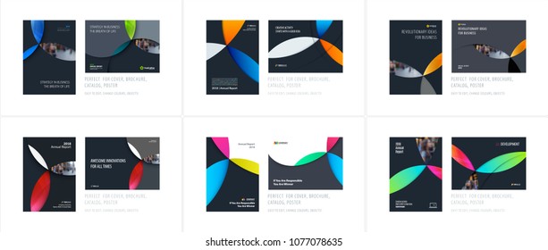 Material design template with colourful circles intersections. Creative abstract brochure set, annual report