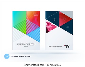 Material design template. Creative colourful abstract brochure set, annual report, horizontal cover