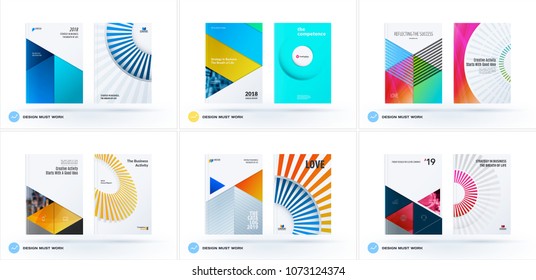 Material design template. Creative colourful abstract brochure set, annual report, horizontal cover