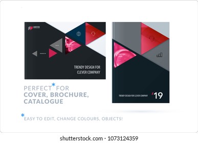 Material design template. Creative red colourful abstract brochure set, annual report on black background