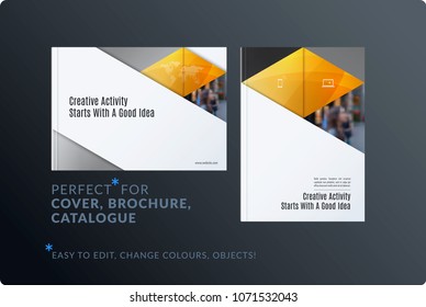 Material design template. Creative yellow colourful abstract brochure set, annual report, horizontal cover, flyer