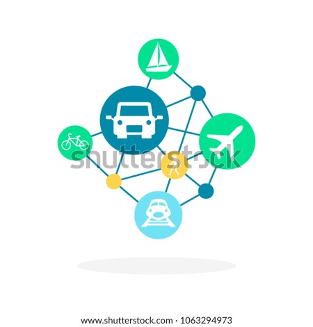 Material design with transportation icons set for social media, networking, marketing, campaign and apps. 