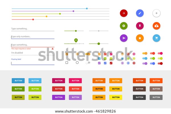 マテリアルデザインuiセット モダンuiエレメント ボタン スイッチ スライダ 進捗バー 入力 ログイン チェックボックス ラジオボタン 浮動ボタンエレメントのセット フラットスタイル のベクター画像素材 ロイヤリティフリー 461829826