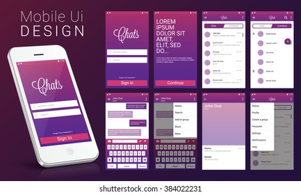 Material Design UI, UX, GUI Screens And Flat Web Icons For Mobile Apps, Responsive Website Including Sign Up Screen, Welcome Screen, Chat Screen, Contact List Screen, Chat Screen And Setting Screens. 