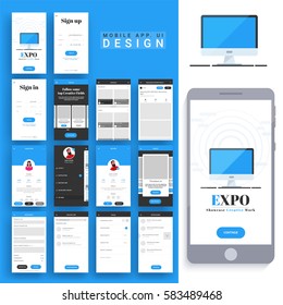 Material Design, UI, UX, GUI for mobile apps and e-commerce business with Sign Up, Sign In, Start, Dashboard, Profile, Project, Search, Setting and Notification Screens.