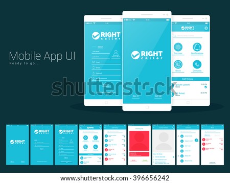 Material Design UI, UX and GUI Screens and flat web icons for calling mobile apps, responsive websites with Sign In, Sign Up, Call History, Incoming Calls, Contact Details, Contact and Block Screens